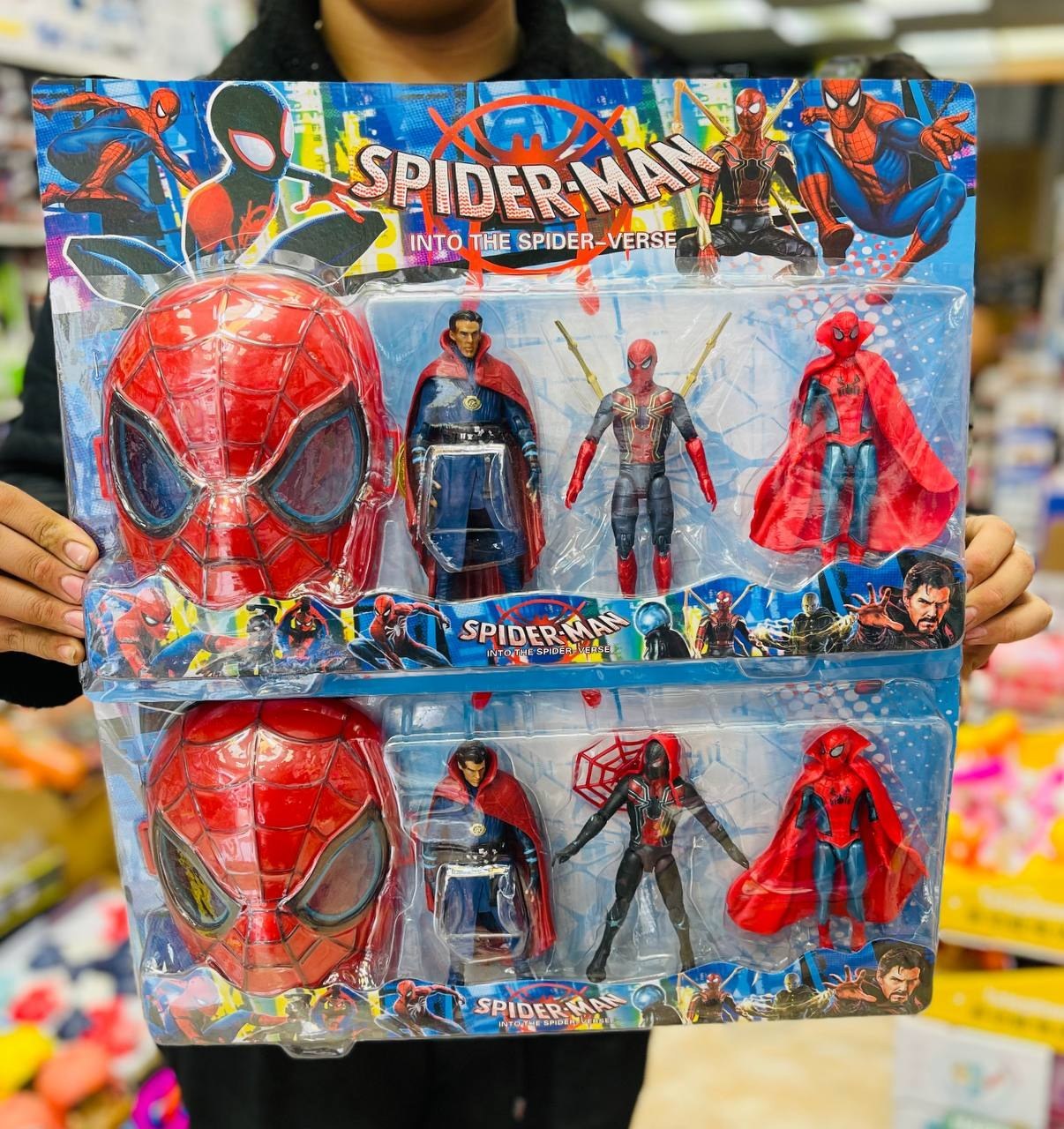 Spider-Man Action Figure Gift Set with Mask – Into The Spider-Verse Collection (4 Figures + Mask)