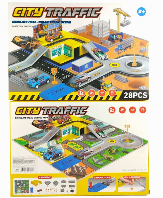 City Traffic Car Track – Build and Play Set (28 Pieces)